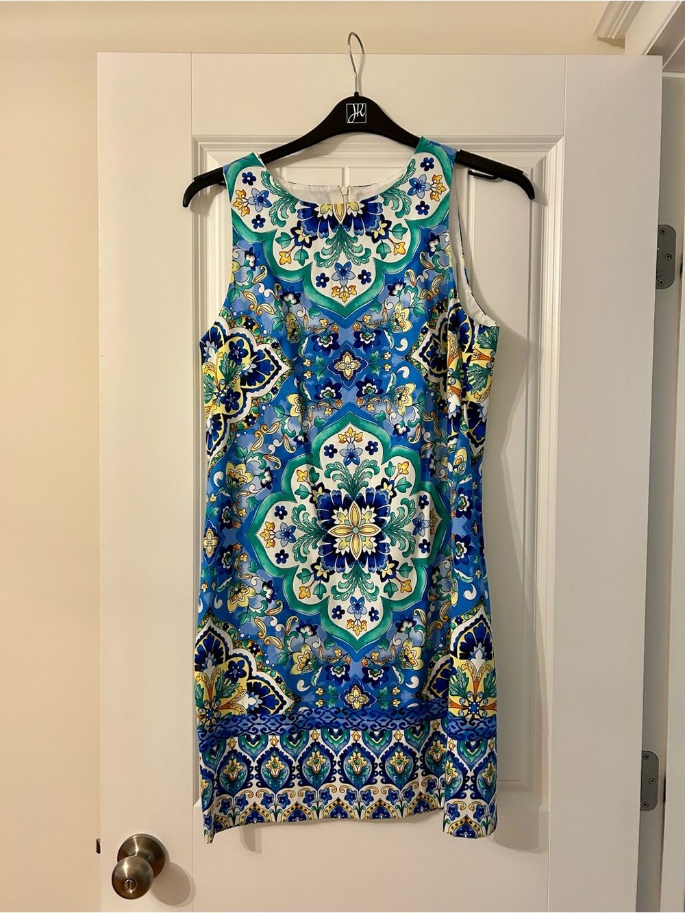 Sleeveless Blue Mediterranean-Print Mini Dress